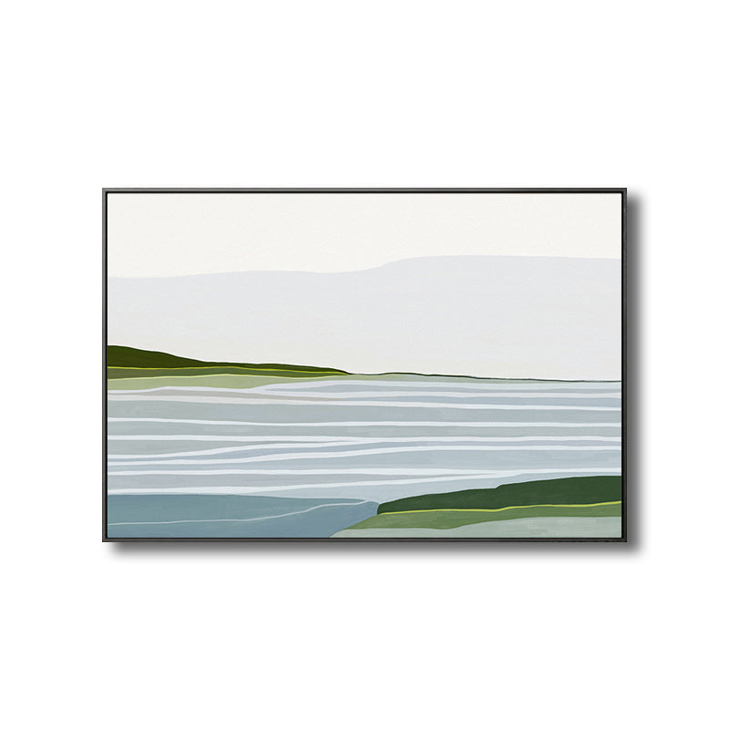 Scandinavian Sea and Hills Painting Blue Textured Wall Art Decor for Dining Room Clearhalo 'Arts' 'Canvas Art' 1705499