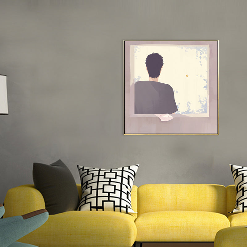 Back of the Young Canvas Nordic Textured Dining Room Wall Art in Soft Color Grey Clearhalo 'Arts' 'Canvas Art' 1705510