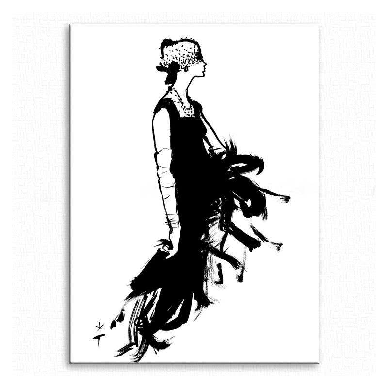 Pencil Drawing Glam Canvas Wall Art with Woman in Black Dress Pattern for Bedroom Clearhalo 'Arts' 'Canvas Art' 1705572