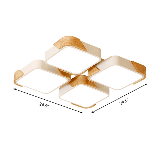 Acrylic 4-Square Ceiling Light Nordic Style LED Flush Mount Light in Warm/White Light for Nursing Room Clearhalo 'Ceiling Lights' 'Close To Ceiling Lights' 'Close to ceiling' 'Flush mount' Lighting' 170558