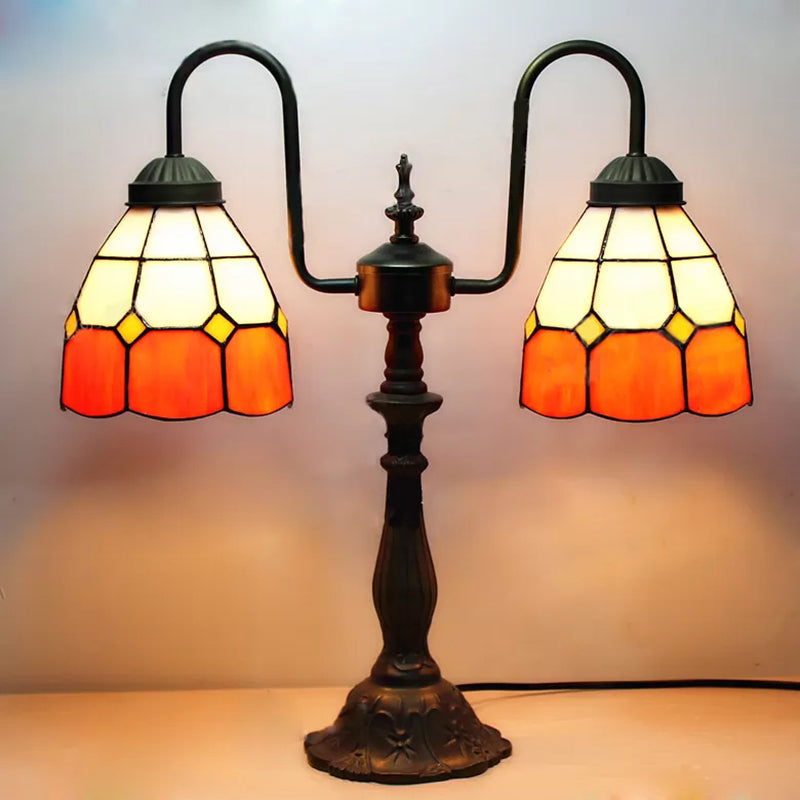 Orange 2 Lights Reading Book Light Tiffany Stylish Stainless Glass Dome Shade Desk Lighting for Bedroom Orange Clearhalo 'Lamps' 'Table Lamps' Lighting' 170572