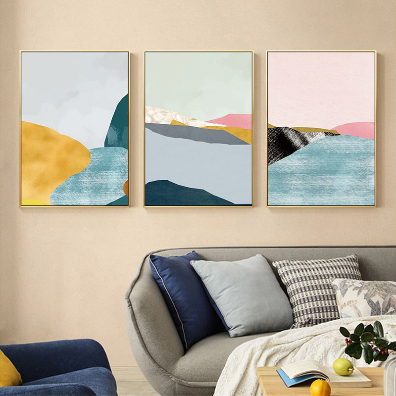 Pastel Nordic Style Wall Art Illustration Mountain River Scenery Canvas Print for Room Clearhalo 'Arts' 'Canvas Art' 1705814