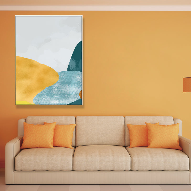 Pastel Nordic Style Wall Art Illustration Mountain River Scenery Canvas Print for Room Clearhalo 'Arts' 'Canvas Art' 1705816