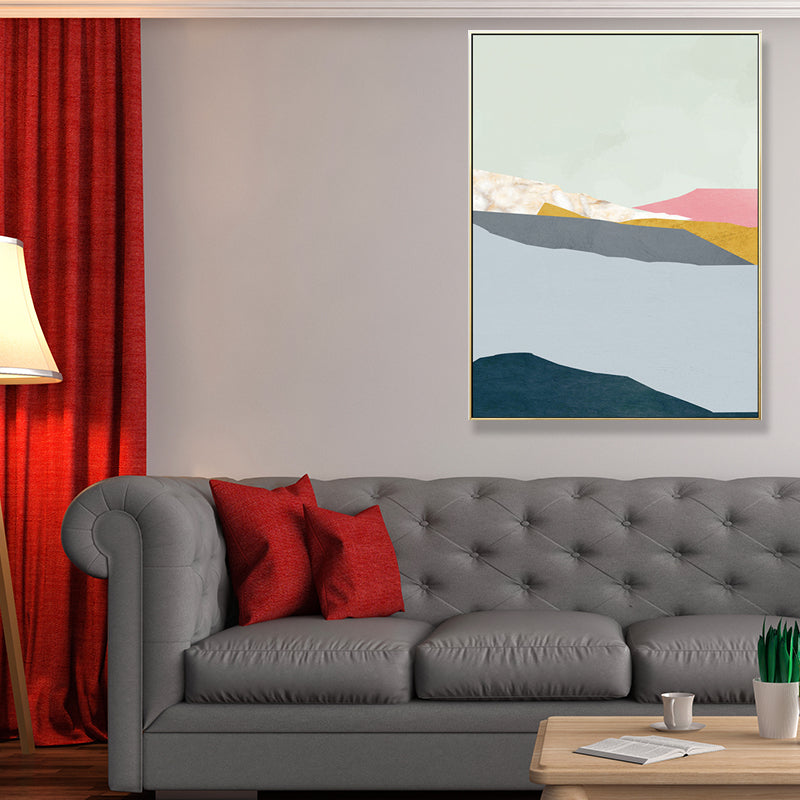 Pastel Nordic Style Wall Art Illustration Mountain River Scenery Canvas Print for Room Grey Clearhalo 'Arts' 'Canvas Art' 1705821