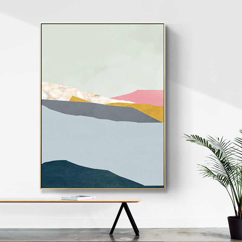 Pastel Nordic Style Wall Art Illustration Mountain River Scenery Canvas Print for Room Clearhalo 'Arts' 'Canvas Art' 1705822