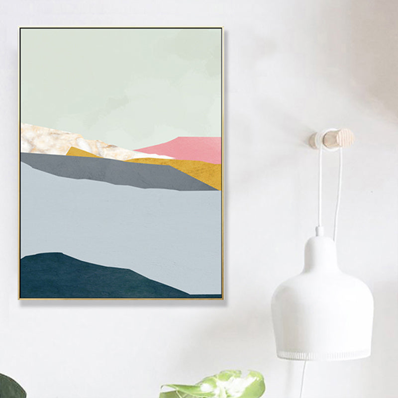 Pastel Nordic Style Wall Art Illustration Mountain River Scenery Canvas Print for Room Clearhalo 'Arts' 'Canvas Art' 1705823