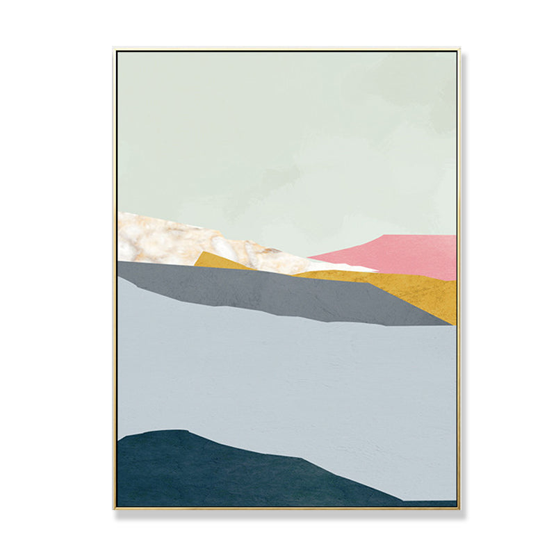 Pastel Nordic Style Wall Art Illustration Mountain River Scenery Canvas Print for Room Clearhalo 'Arts' 'Canvas Art' 1705824