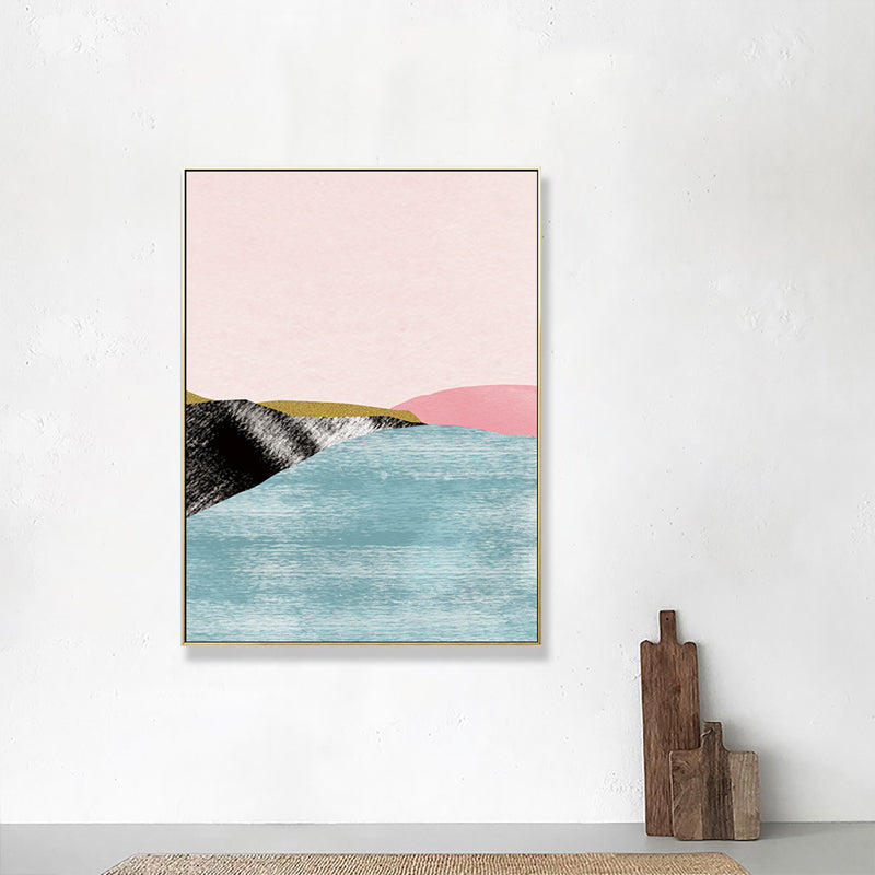 Pastel Nordic Style Wall Art Illustration Mountain River Scenery Canvas Print for Room Pink Clearhalo 'Arts' 'Canvas Art' 1705825