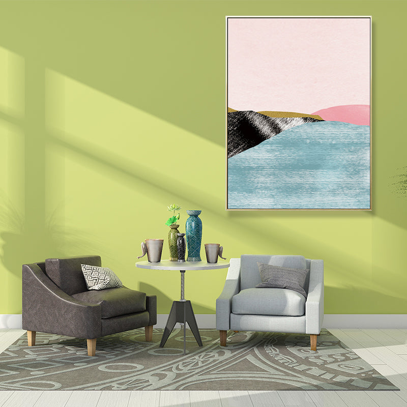 Pastel Nordic Style Wall Art Illustration Mountain River Scenery Canvas Print for Room Clearhalo 'Arts' 'Canvas Art' 1705826