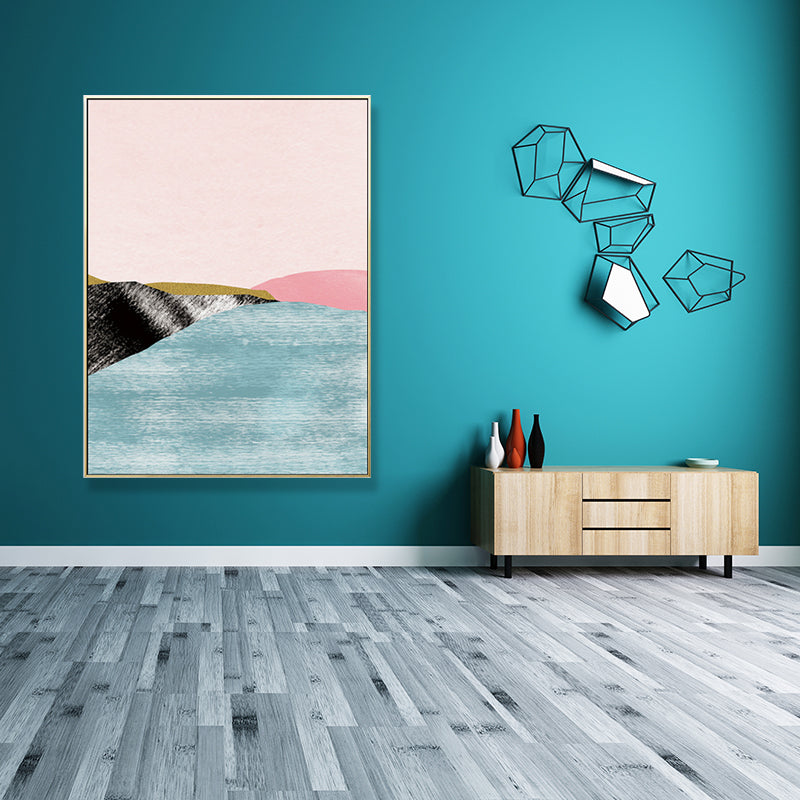 Pastel Nordic Style Wall Art Illustration Mountain River Scenery Canvas Print for Room Clearhalo 'Arts' 'Canvas Art' 1705827