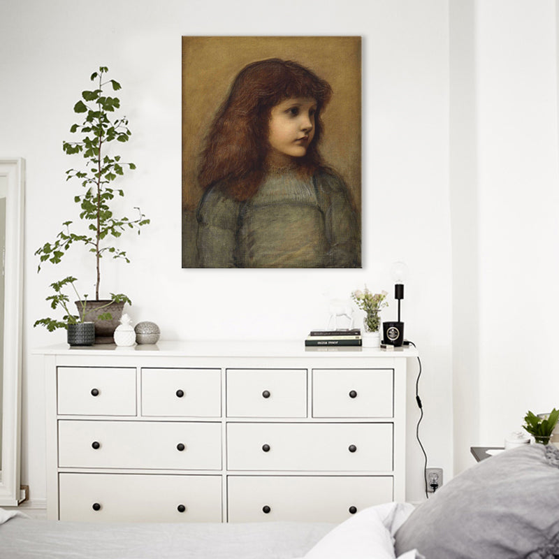 Textured Girl's Self-Portrait Painting Canvas Rustic Wall Art Decor in Brown for Study Room Brown Clearhalo 'Arts' 'Canvas Art' 1705884