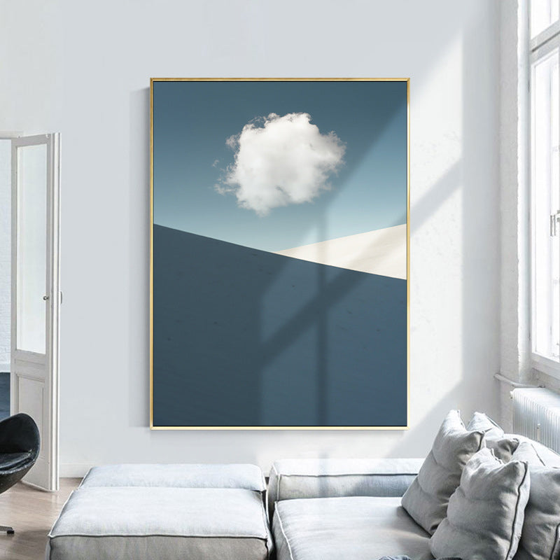 Mixed Media Nordic Wall Art Print with Cloud and Mountains Pattern in Blue-White Blue Clearhalo 'Arts' 'Canvas Art' 1706043