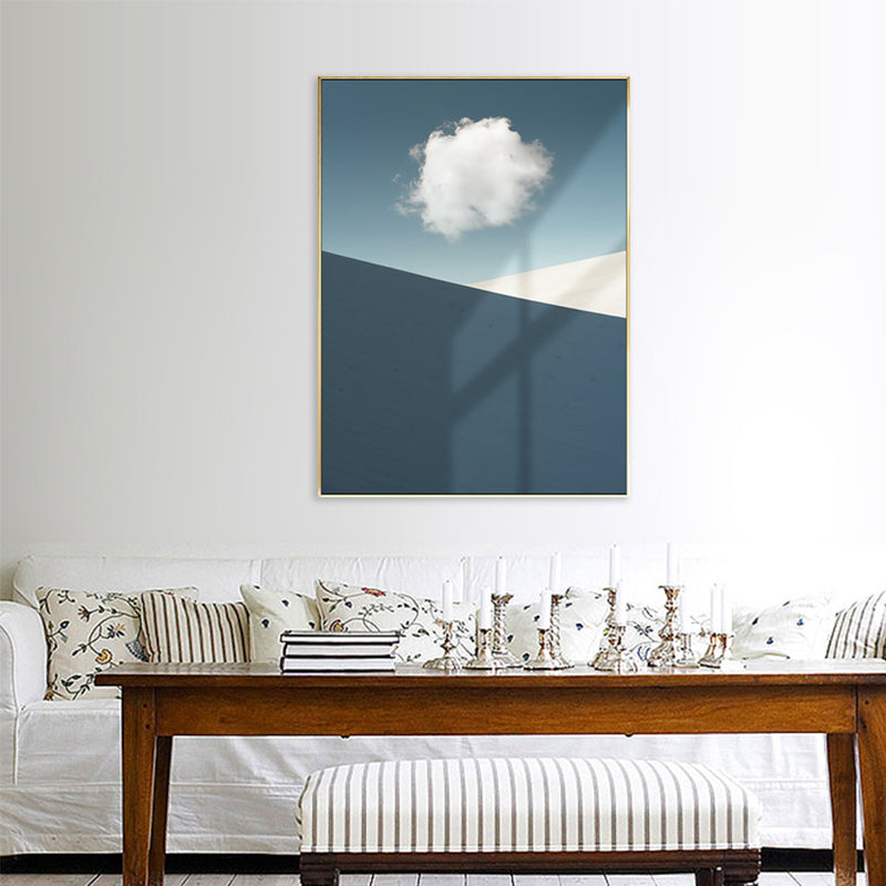 Mixed Media Nordic Wall Art Print with Cloud and Mountains Pattern in Blue-White Clearhalo 'Arts' 'Canvas Art' 1706045