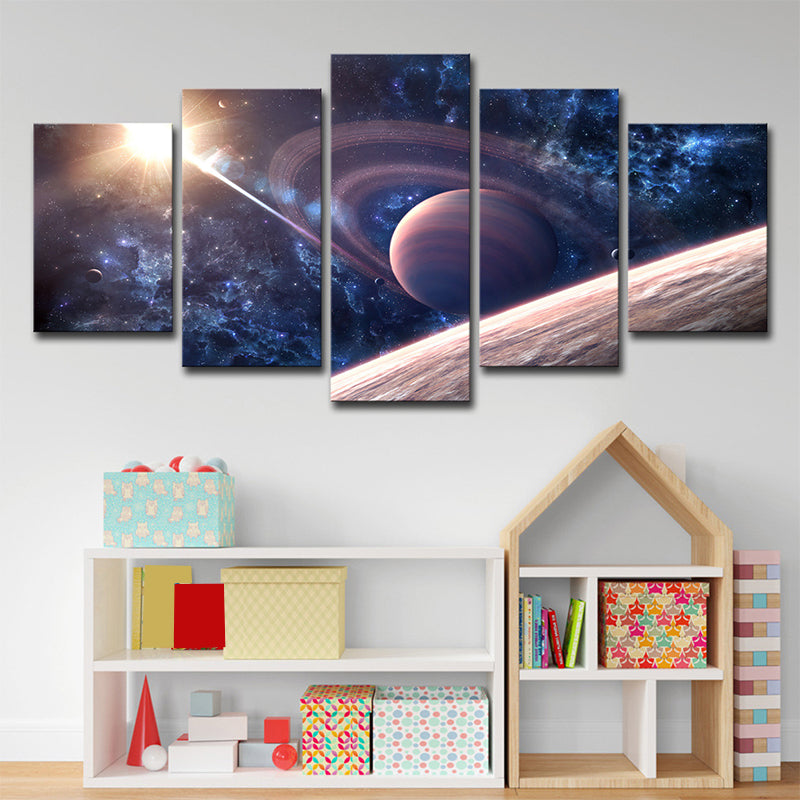 Digital Print Saturn Wall Art Dark Blue Canvas-Made Wall Decor, Multi-Piece Dark Blue Clearhalo 'Art Gallery' 'Canvas Art' 'Kids' Arts' 1706078