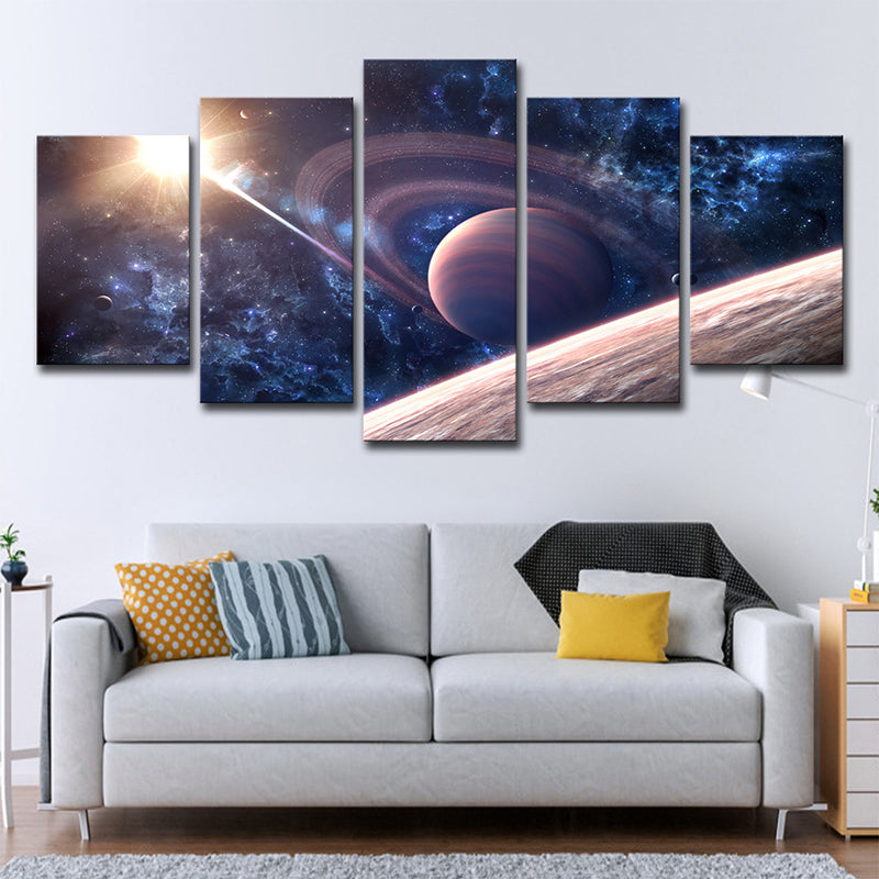 Digital Print Saturn Wall Art Dark Blue Canvas-Made Wall Decor, Multi-Piece Clearhalo 'Art Gallery' 'Canvas Art' 'Kids' Arts' 1706079