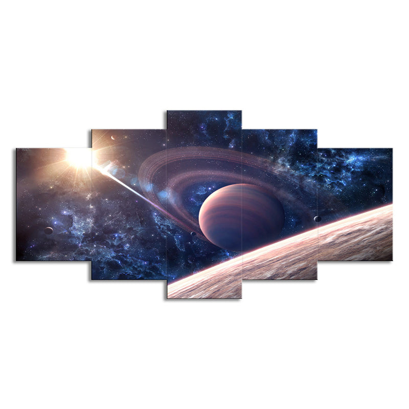 Digital Print Saturn Wall Art Dark Blue Canvas-Made Wall Decor, Multi-Piece Clearhalo 'Art Gallery' 'Canvas Art' 'Kids' Arts' 1706081