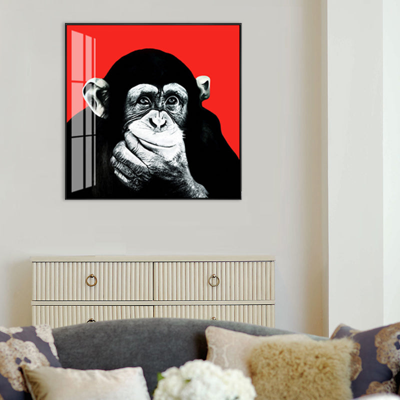 Light Color Chimpanzee Painting Kids Style Textured Wall Art Print for Living Room Red Clearhalo 'Art Gallery' 'Canvas Art' 'Kids' Arts' 1706114