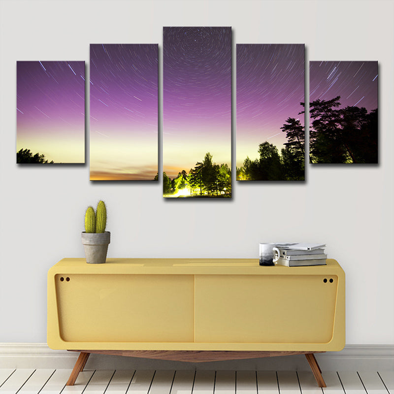 Purple Starry Scenery Wall Art Decor Multi-Piece Science Fiction Girls Bedroom Canvas Clearhalo 'Art Gallery' 'Canvas Art' 'Kids' Arts' 1706145