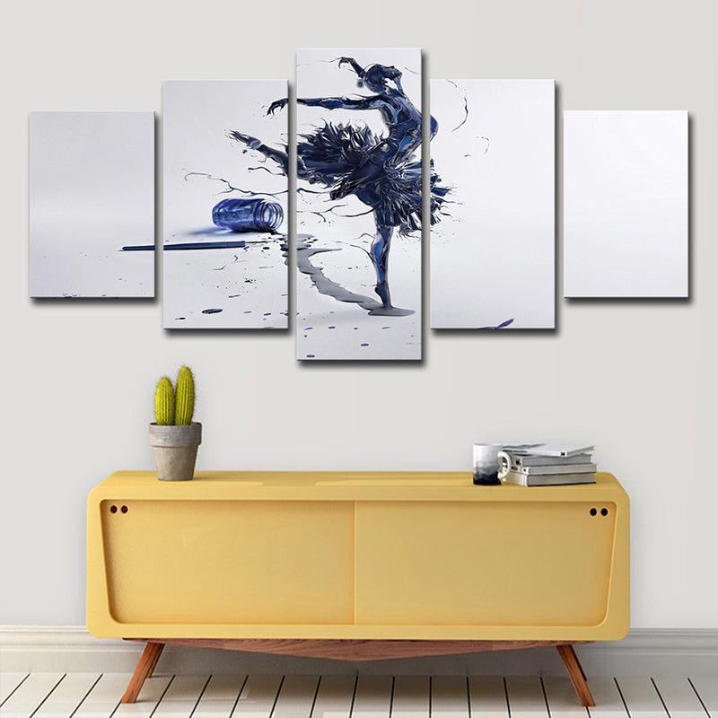Digital Print Modernist Canvas Art with Ballerina Dancing Pattern in Blue on White Clearhalo 'Art Gallery' 'Canvas Art' 'Contemporary Art Gallery' 'Modern' Arts' 1706158