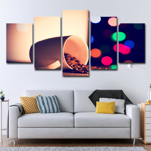 Night Scene Coffee Beans Canvas Print Contemporary Multi-Piece Wall Art Decor in Yellow Clearhalo 'Art Gallery' 'Canvas Art' 'Contemporary Art Gallery' 'Modern' Arts' 1706177