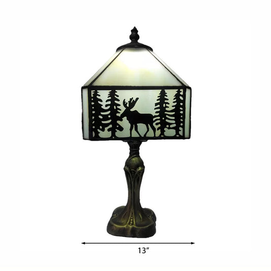1 Light Deer Table Lighting with White Glass Shade Lodge Style Indoor Lighting Fixture Clearhalo 'Lamps' 'Table Lamps' Lighting' 170617