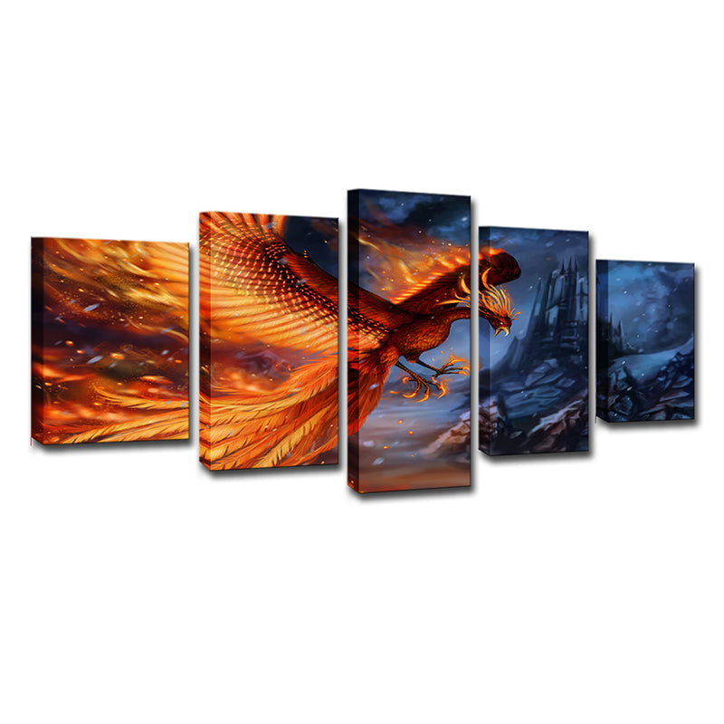 Orange Phoenix Wall Art Multi-Piece Kids Style House Interior Canvas Print Clearhalo 'Art Gallery' 'Canvas Art' 'Kids' Arts' 1706185