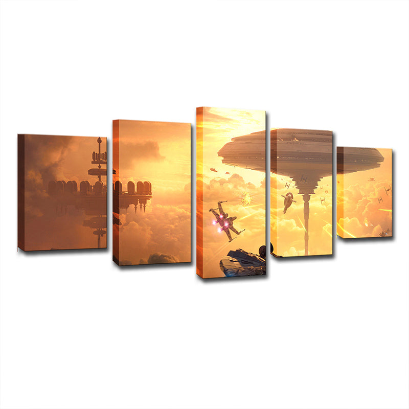 Futuristic Star War Battlefield Art Print Yellow Multi-Piece Wall Decor for Living Room Clearhalo 'Art Gallery' 'Canvas Art' 'Kids' Arts' 1706270