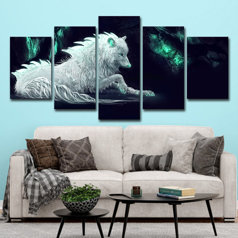 White Wolf Wall Art Multiple-Piece Contemporary House Interior Canvas Print Clearhalo 'Art Gallery' 'Canvas Art' 'Contemporary Art Gallery' 'Modern' Arts' 1706282