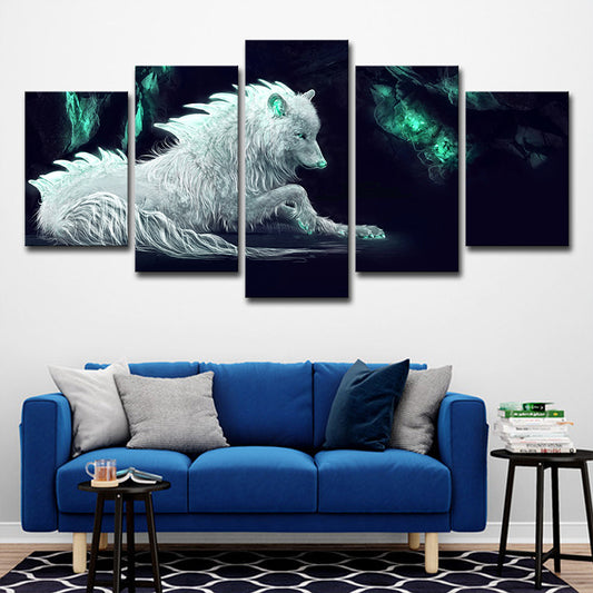 White Wolf Wall Art Multiple-Piece Contemporary House Interior Canvas Print Clearhalo 'Art Gallery' 'Canvas Art' 'Contemporary Art Gallery' 'Modern' Arts' 1706283