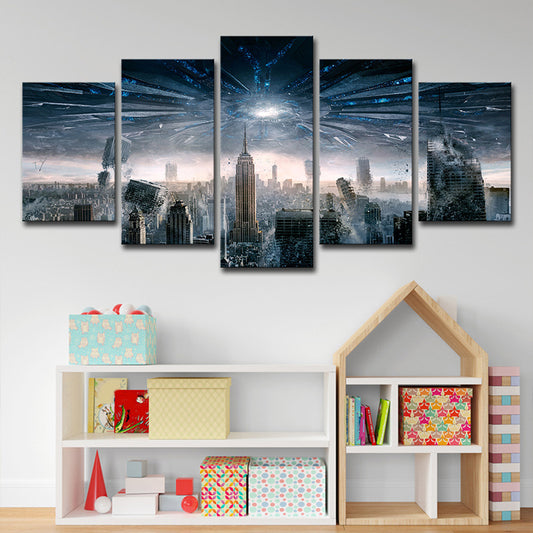 Futuristic Cityscape Wall Decor Blue Canvas Art Print for Living Room, Multi-Piece Clearhalo 'Art Gallery' 'Canvas Art' 'Contemporary Art Gallery' 'Modern' Arts' 1706290