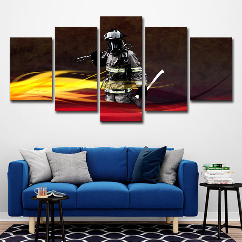 Black Contemporary Wall Art Decor Digital Printed Fireman Canvas for Sitting Room Clearhalo 'Art Gallery' 'Canvas Art' 'Contemporary Art Gallery' 'Modern' Arts' 1706297