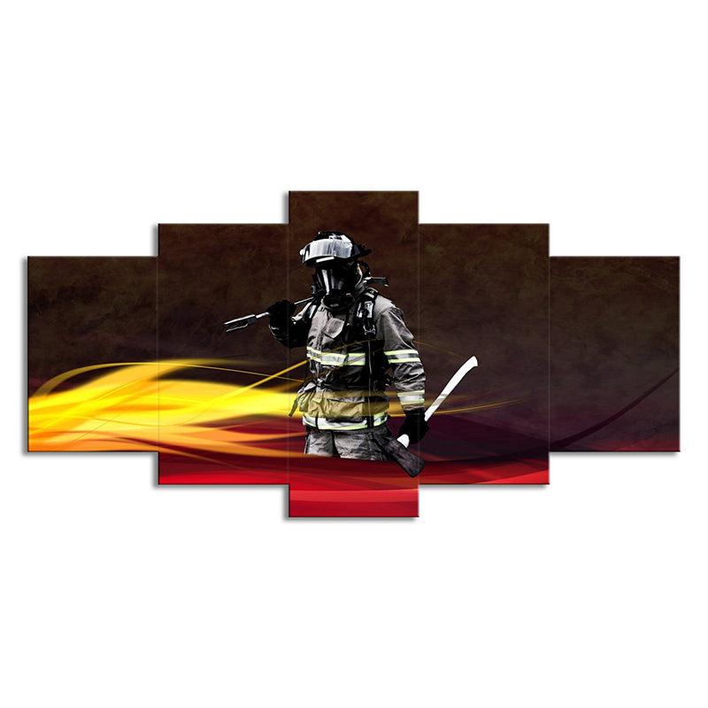 Black Contemporary Wall Art Decor Digital Printed Fireman Canvas for Sitting Room Clearhalo 'Art Gallery' 'Canvas Art' 'Contemporary Art Gallery' 'Modern' Arts' 1706298