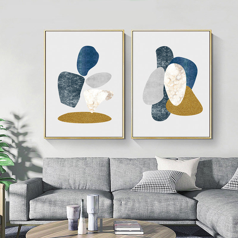 Minimalist Pebbles Drawing Art Print House Interior Canvas in Blue-Grey on White Clearhalo 'Arts' 'Canvas Art' 1706375