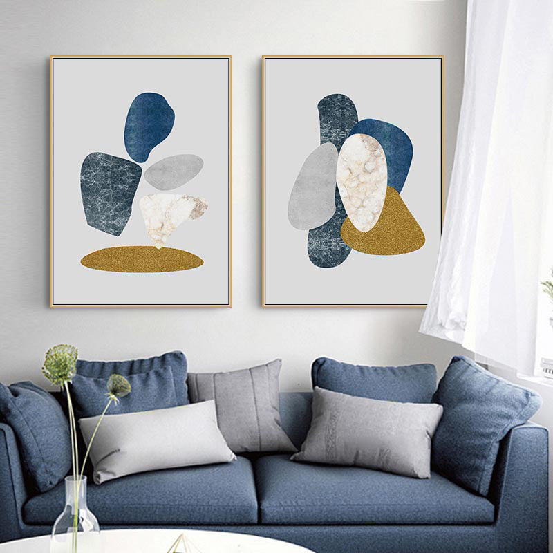 Minimalist Pebbles Drawing Art Print House Interior Canvas in Blue-Grey on White Clearhalo 'Arts' 'Canvas Art' 1706376