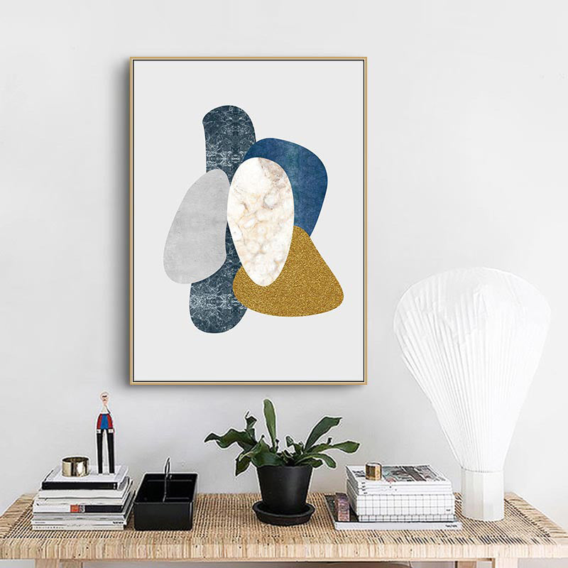 Minimalist Pebbles Drawing Art Print House Interior Canvas in Blue-Grey on White White Design 1 Clearhalo 'Arts' 'Canvas Art' 1706377