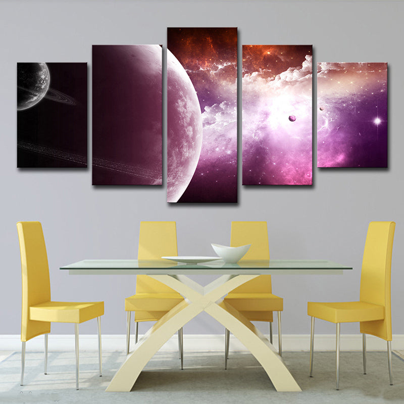 Nebula and Planet Wall Art Fictional Splendid Space Scenery Canvas Print in Purple Clearhalo 'Art Gallery' 'Canvas Art' 'Kids' Arts' 1706568