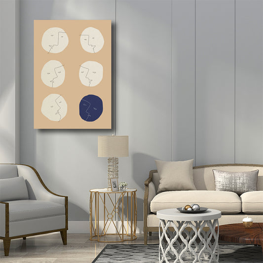 Comics Moon Face Wall Art Decor Minimalist Textured Canvas Print in Beige for Bedroom Clearhalo 'Art Gallery' 'Canvas Art' 'Contemporary Art Gallery' 'Contemporary Art' 'Minimalism' 'Minimalist Art Gallery' 'Scandinavian' Arts' 1706583