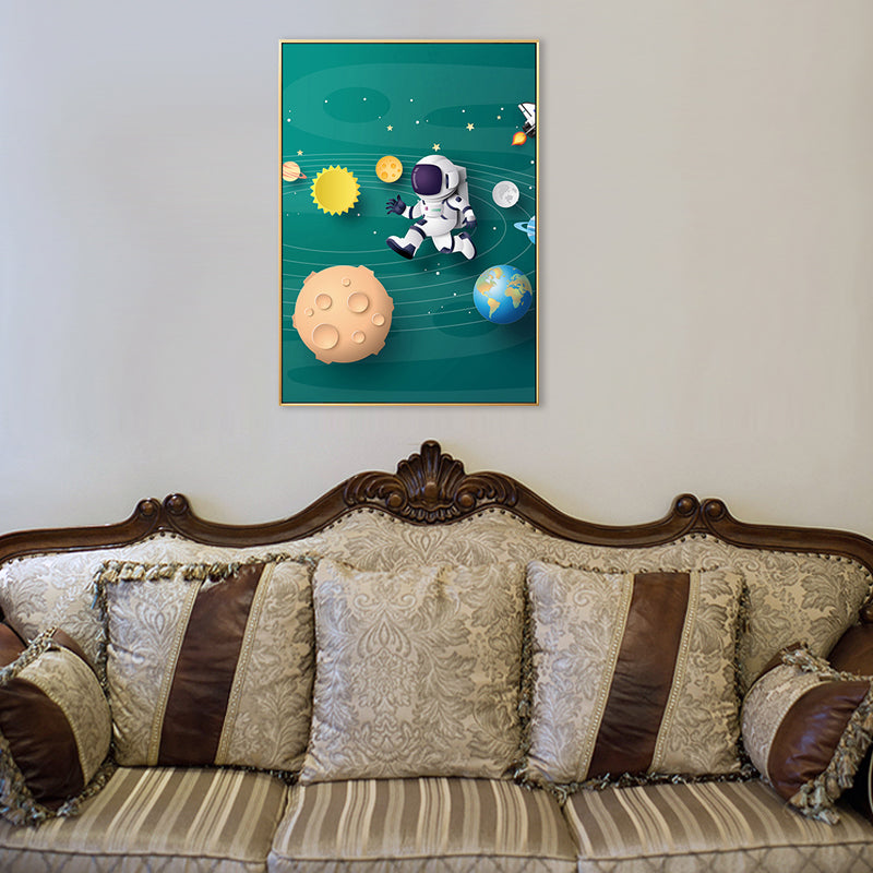 Illustration Painting Modern Art Planet and Astronaut in Soft Color, Multiple Sizes Clearhalo 'Art Gallery' 'Canvas Art' 'Contemporary Art Gallery' 'Modern' Arts' 1706611