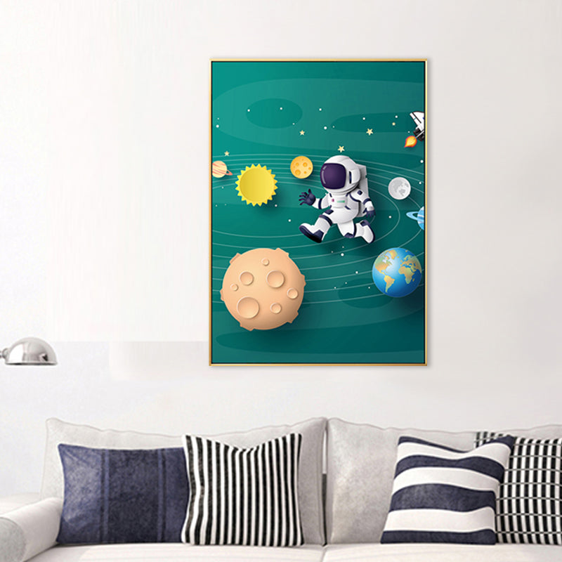 Illustration Painting Modern Art Planet and Astronaut in Soft Color, Multiple Sizes Clearhalo 'Art Gallery' 'Canvas Art' 'Contemporary Art Gallery' 'Modern' Arts' 1706612