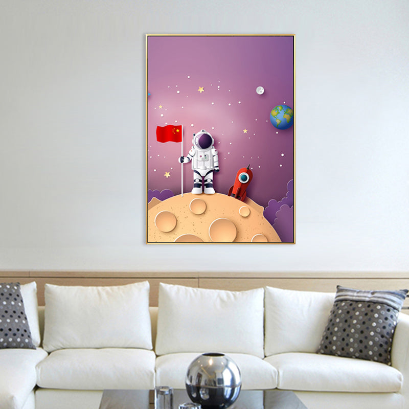 Illustration Painting Modern Art Planet and Astronaut in Soft Color, Multiple Sizes Clearhalo 'Art Gallery' 'Canvas Art' 'Contemporary Art Gallery' 'Modern' Arts' 1706622