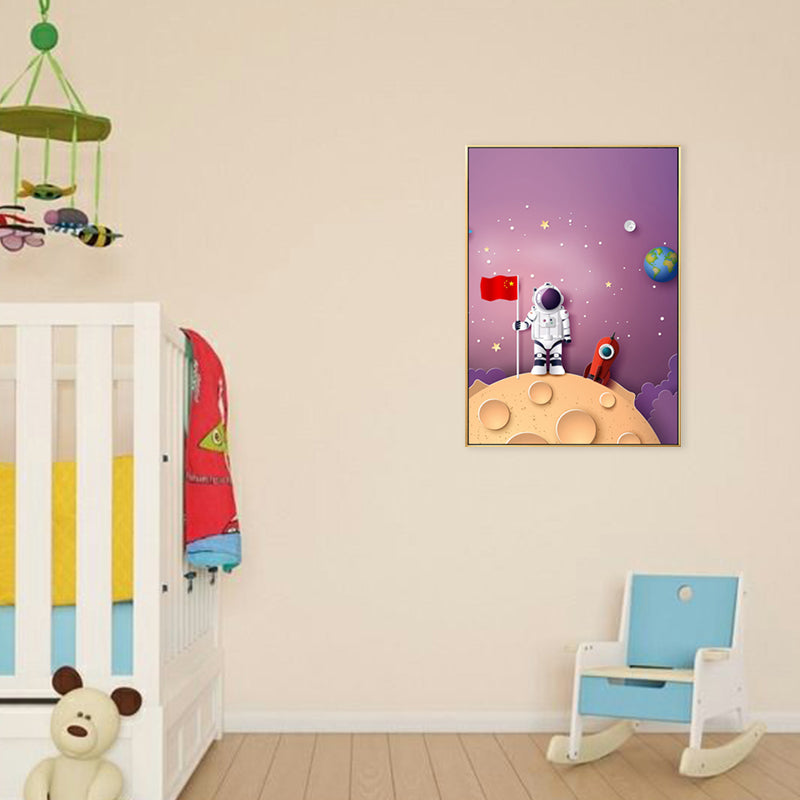 Illustration Painting Modern Art Planet and Astronaut in Soft Color, Multiple Sizes Clearhalo 'Art Gallery' 'Canvas Art' 'Contemporary Art Gallery' 'Modern' Arts' 1706623