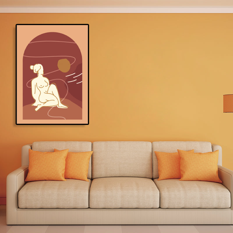 Nude Women Painting for Bathroom Charcoal Drawings Canvas Wall Print, Multiple Sizes Orange Design 2 Clearhalo 'Arts' 'Canvas Art' 1706625