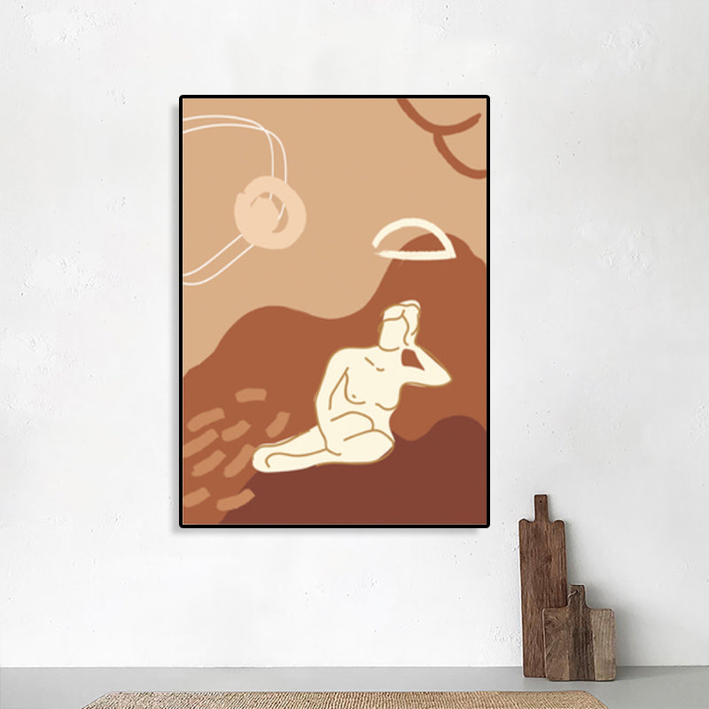 Nude Women Painting for Bathroom Charcoal Drawings Canvas Wall Print, Multiple Sizes Orange Design 1 Clearhalo 'Arts' 'Canvas Art' 1706632