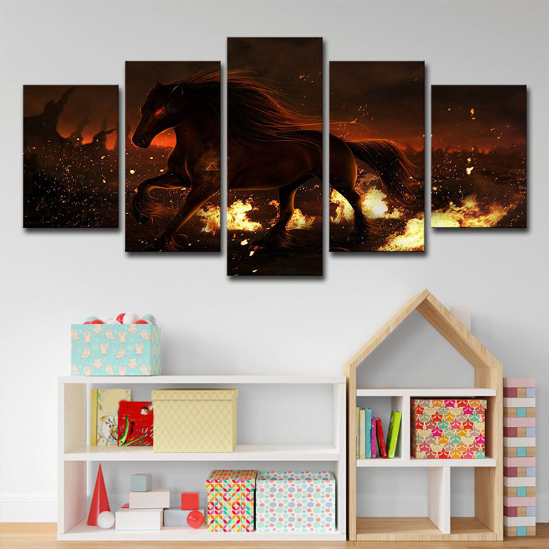 Modern War Zone Steed Canvas Print Brown Multi-Piece Wall Art for Living Room Clearhalo 'Art Gallery' 'Canvas Art' 'Contemporary Art Gallery' 'Modern' Arts' 1706796
