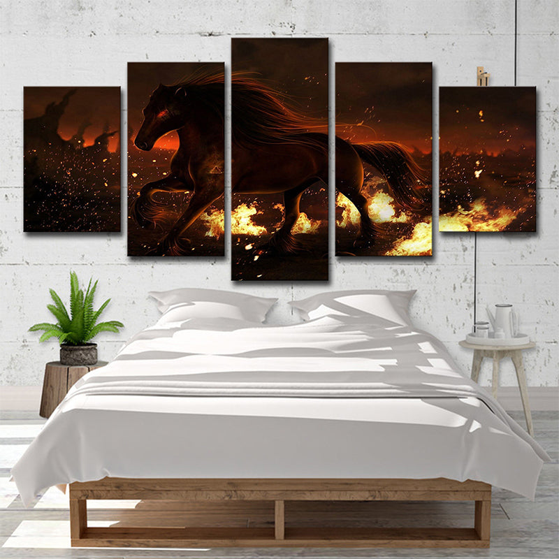 Modern War Zone Steed Canvas Print Brown Multi-Piece Wall Art for Living Room Clearhalo 'Art Gallery' 'Canvas Art' 'Contemporary Art Gallery' 'Modern' Arts' 1706797