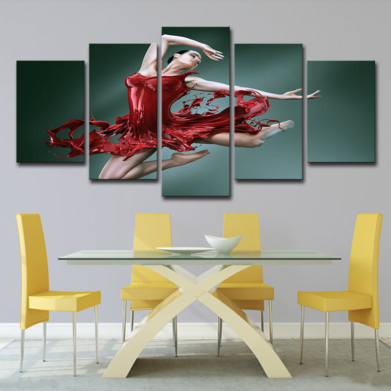 Ballerina Canvas Wall Art Multi-Piece Modern Style Girls Room Wall Decor in Red-Green Clearhalo 'Art Gallery' 'Canvas Art' 'Contemporary Art Gallery' 'Modern' Arts' 1706935