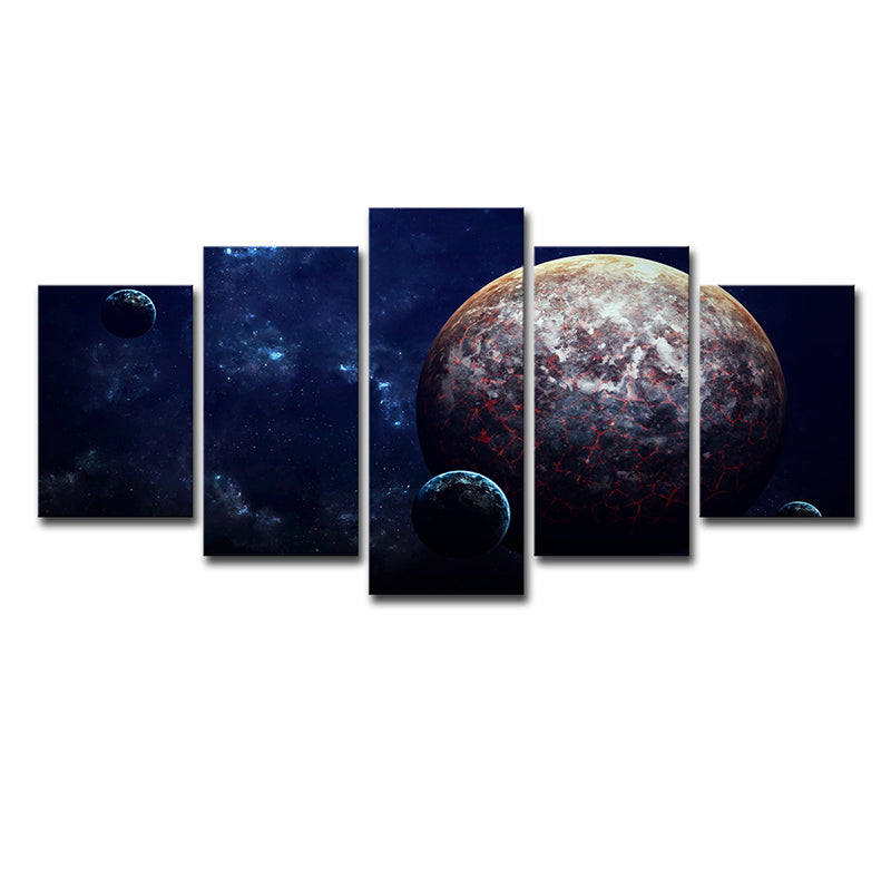 Planet Space Scenery Wall Art Dark Blue Canvas Print Wall Decor, Multi-Piece Clearhalo 'Art Gallery' 'Canvas Art' 'Kids' Arts' 1706958