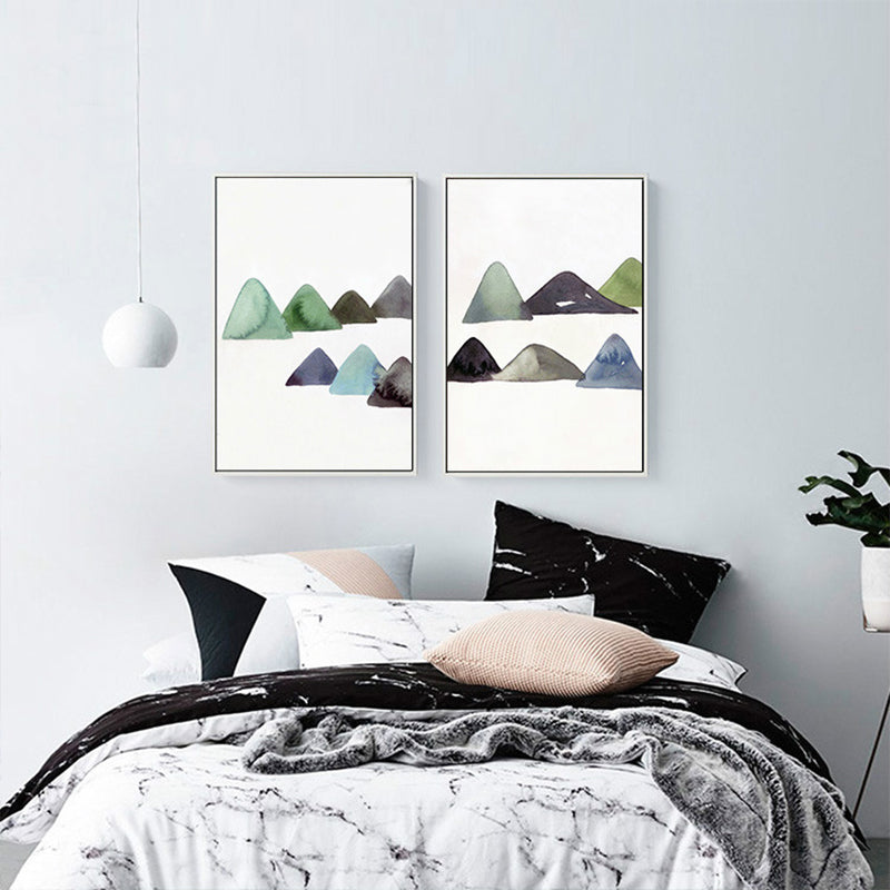 Cute Mountains Drawing Wall Art Asian Textured Canvas Print in White for Dining Room Clearhalo 'Arts' 'Canvas Art' 1706985