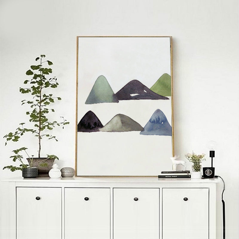 Cute Mountains Drawing Wall Art Asian Textured Canvas Print in White for Dining Room Clearhalo 'Arts' 'Canvas Art' 1706986