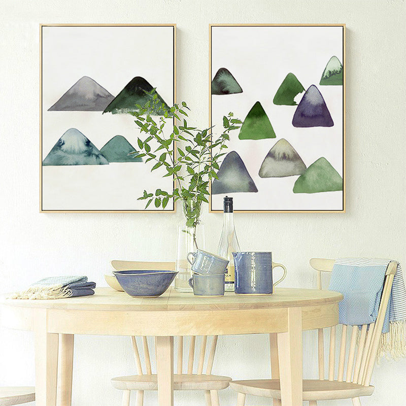 Cute Mountains Drawing Wall Art Asian Textured Canvas Print in White for Dining Room White Design 2 Clearhalo 'Arts' 'Canvas Art' 1706991